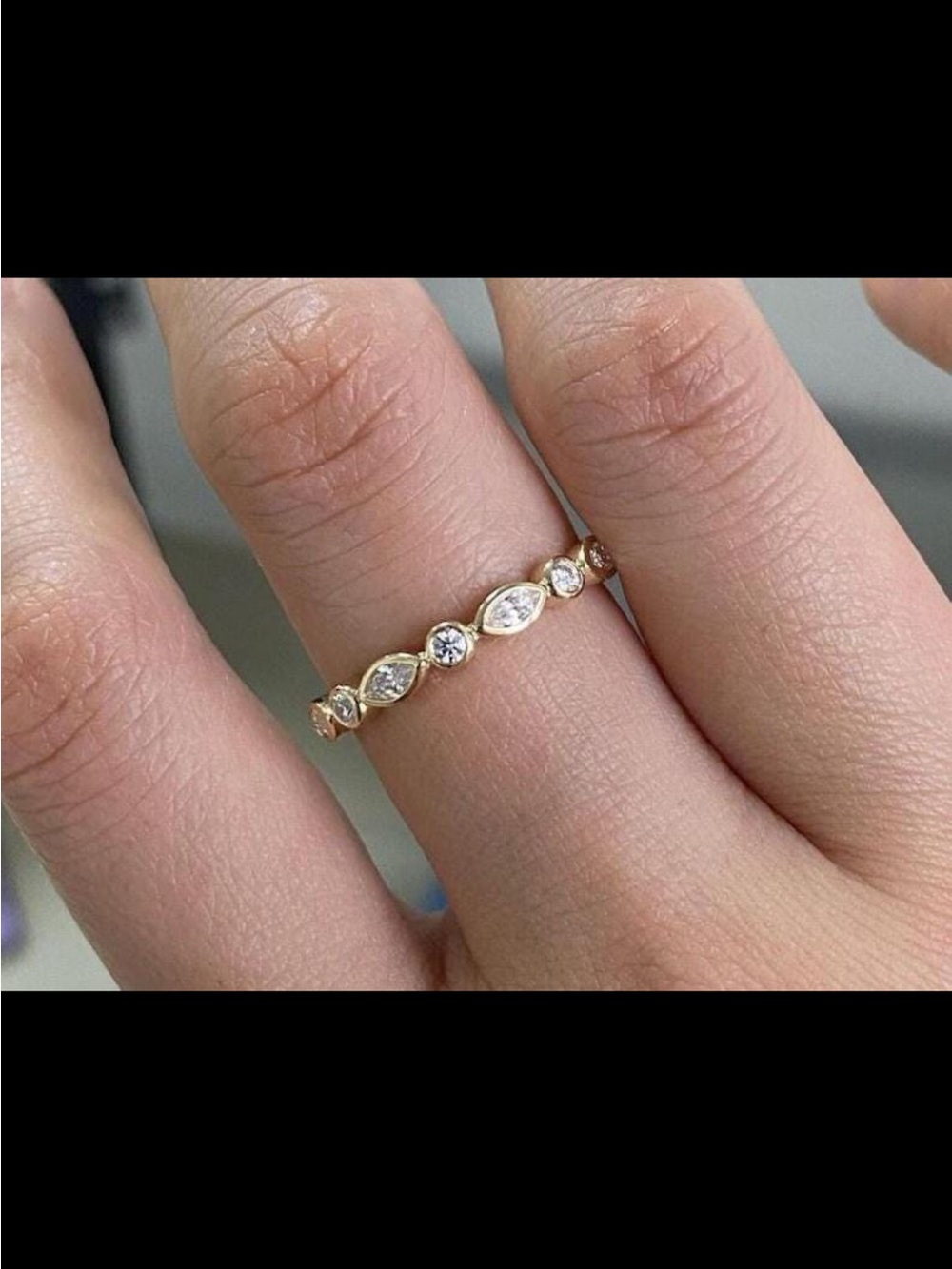 Delicate Gold Marquise & Round CZ Stackable Ring